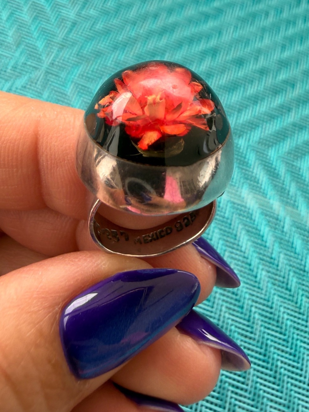 Vintage Mexican Modernist Sterling Silver Floral Dome Ring